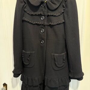 Chic Anthropologie Black Ruffled Wool Coat for Women